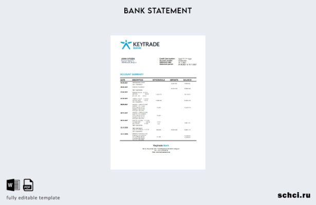 скачать цифровую версию шаблона выписки из банка Keytrade в Бельгии